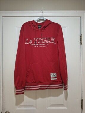 Le Tigre Red Hoodie with White Logo and Stripe Trim Medium